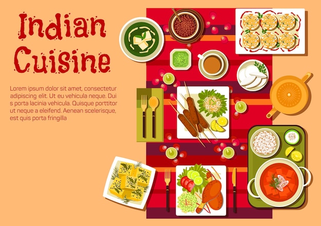 Vector indian cuisine dishes and snacks