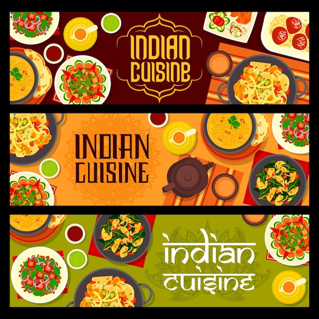 Vector indian cuisine food banners with spice vegetables