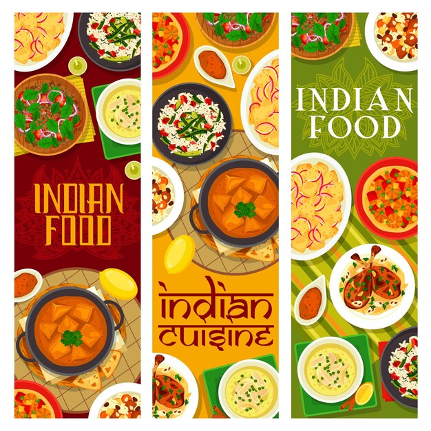 Vector indian cuisine india dishes vector banners set