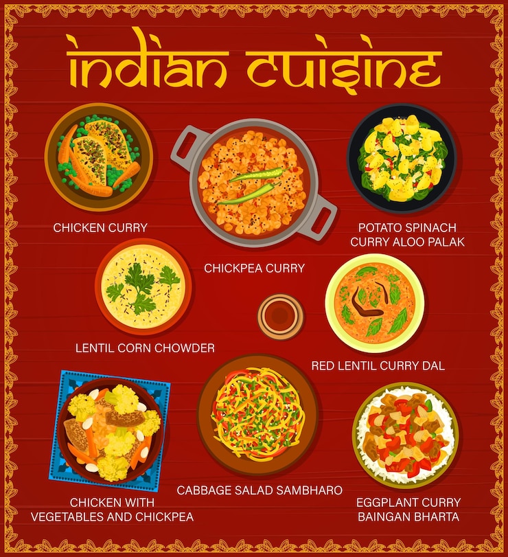 Vector indian cuisine restaurant meals menu vector page