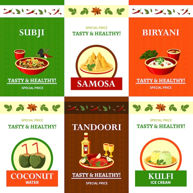 Vector indian cuisine set banners