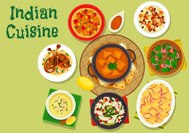 Vector indian cuisine spicy dinner icon for menu design