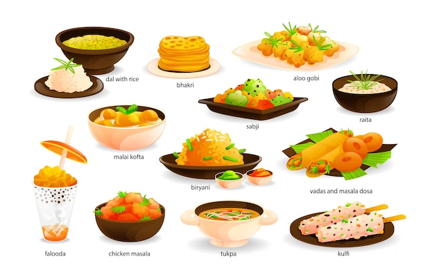 Indian cuisine traditional food set India dishes menu restaurant breakfast dinner