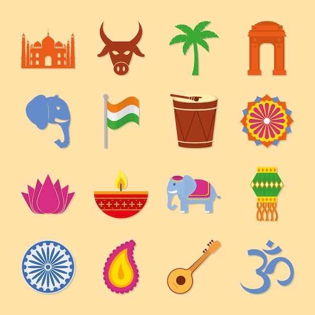 Vector indian culture icon collection design