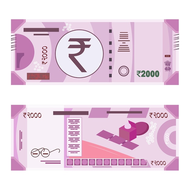 Vector indian currency of 2000 rupee, flat vector illustration.