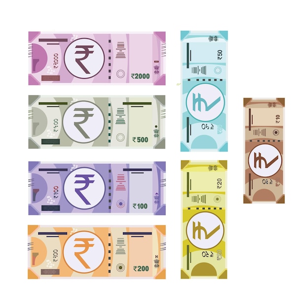 Вектор Векторная иллюстрация индийской валюты от 10 до 2000 рупий