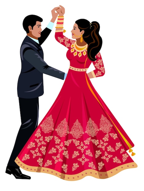 Vector indian  dancing newlyweds