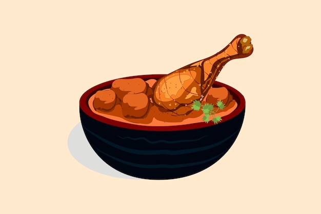 indian delicious food chicken curry vector illustration