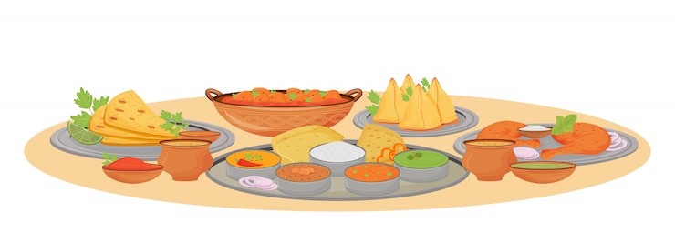 वेक्टर indian dishes serving cartoon  illustration.