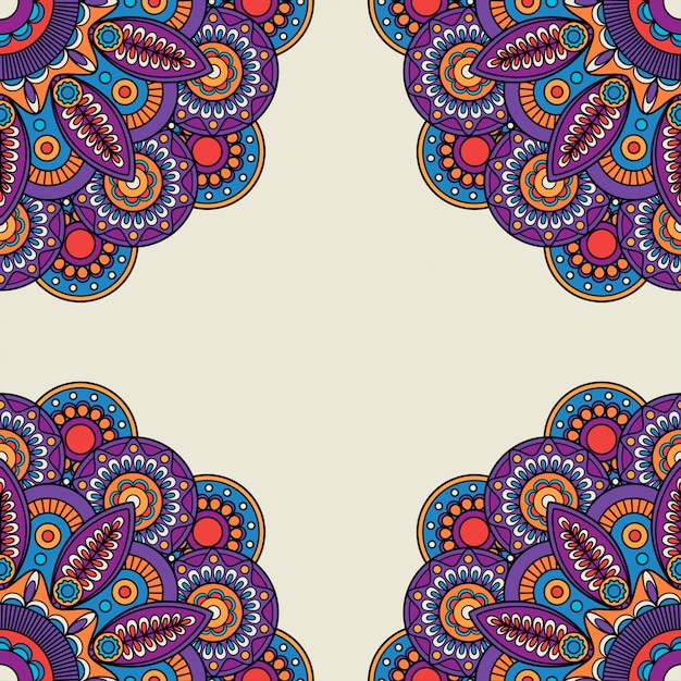 Indian doodle floral bright colored frame