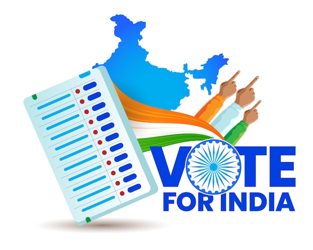 Vector indian election vote for india concept with an inked finger india map and evm machine vector