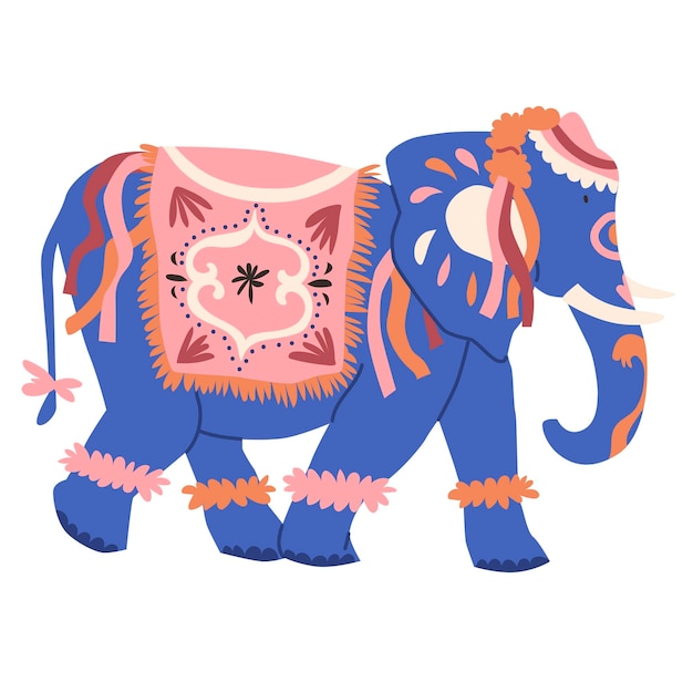 Vector indian elephant decorated with paintings for the holiday festival ritual animals