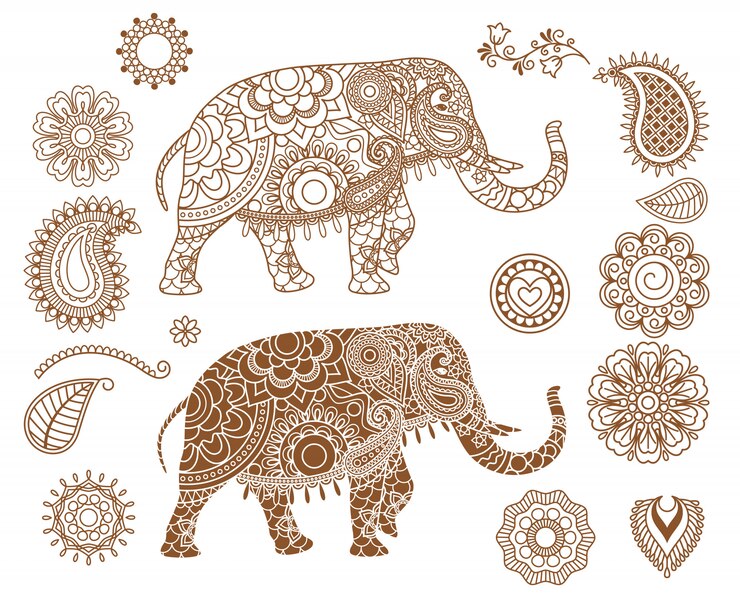 Vector indian elephant with mehendi patterns