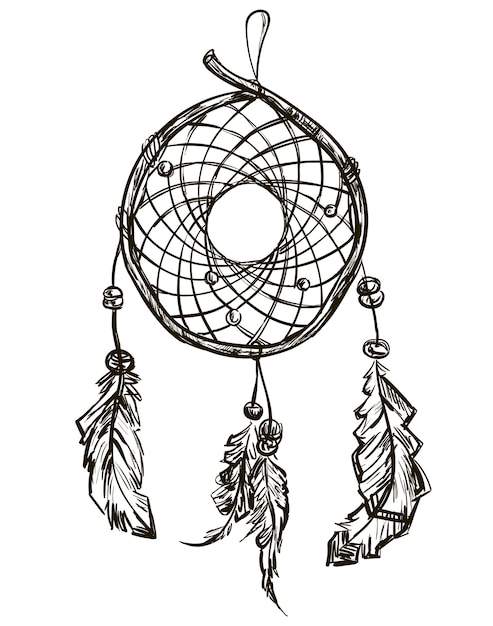 Vector indian ethnic dream catcher with feathers. native american.