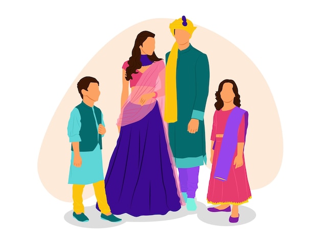 Vector indian family celebrate diwali