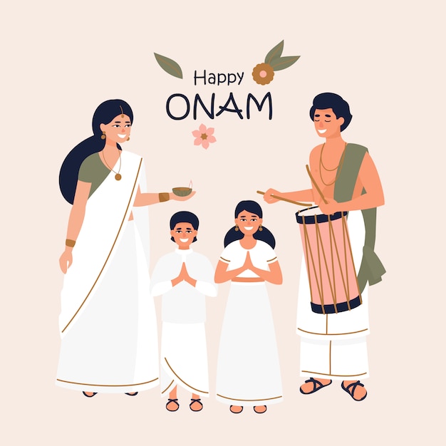 Famiglia indiana per il festival onam