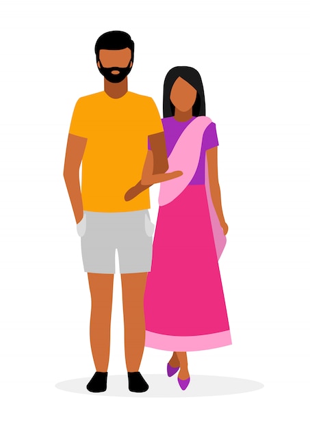 Vector indian family flat illustration. asian couple cartoon characters.