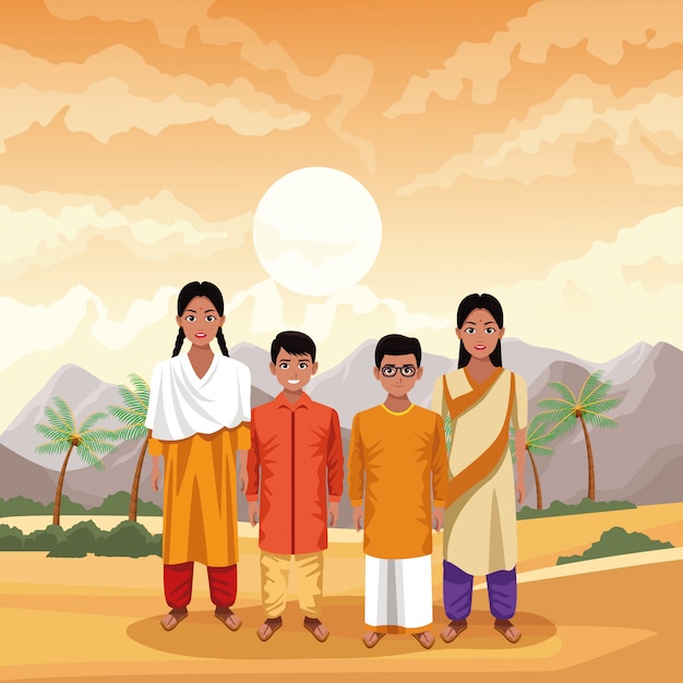 Famiglia indiana india cartoon