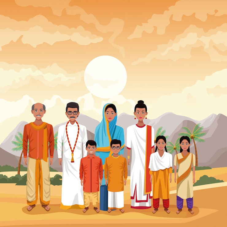 वेक्टर भारतीय परिवार भारत कार्टून