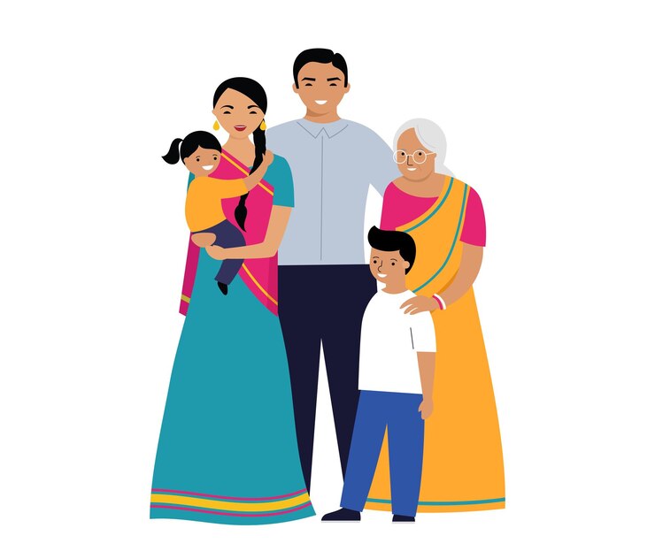 वेक्टर indian family three generations family set of people in traditional national clothes