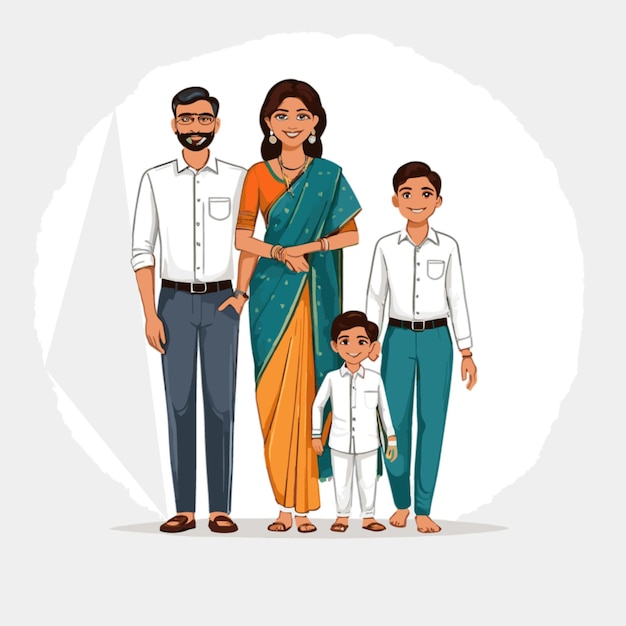 indian family vector on white background