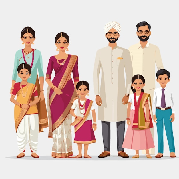 indian family vector on white background