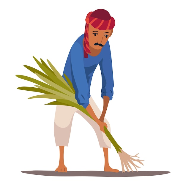 벡터 전통적인 옷을 입은 인도 농부 농촌 남자가 수확하거나 수확하는 농촌 사업과 마을 개념 마을 농촌 캐릭터 노동자 고립 된  ⁇ 터 일러스트레이션