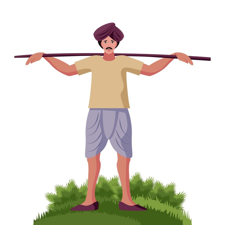 वेक्टर indian farmer shepherd man with stick isolated