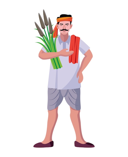 Vector indian farmer standing vector illustration