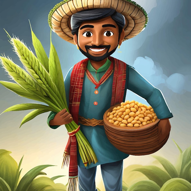 Indian farmer with crops vector illustration for your design