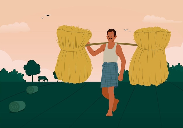 indian farmer with farm equipment silhouette agriculture background farmers day kisan diwas