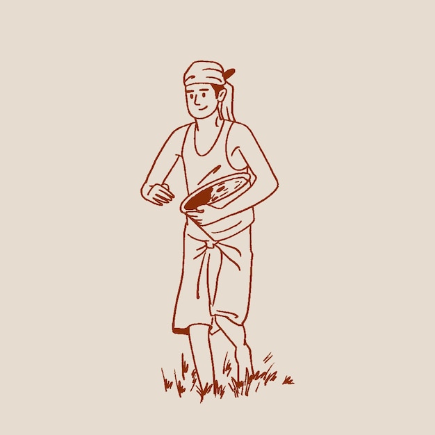 Vector indian farmer working in farm sketch hand drawn vector illustration farmers day kisan diwas