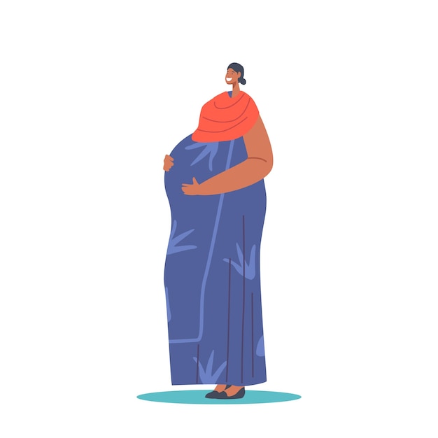 Vector indian female character prepare for maternity pregnancy motherhood concept pregnant woman wear saree young mother