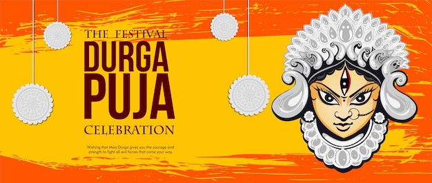 Празднование индийского фестиваля Happy Durga Puja Фон шаблона дизайна богини Маа Дурги