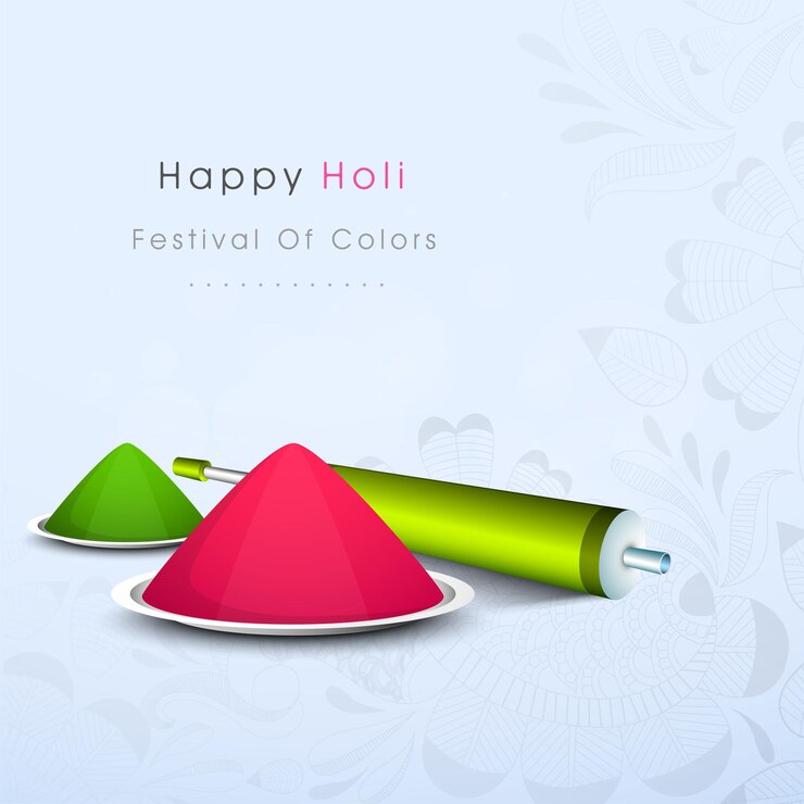 वेक्टर indian festival of colours happy holi concept with shiny drycoloursgulal and colourgunpichkari with space for your text
