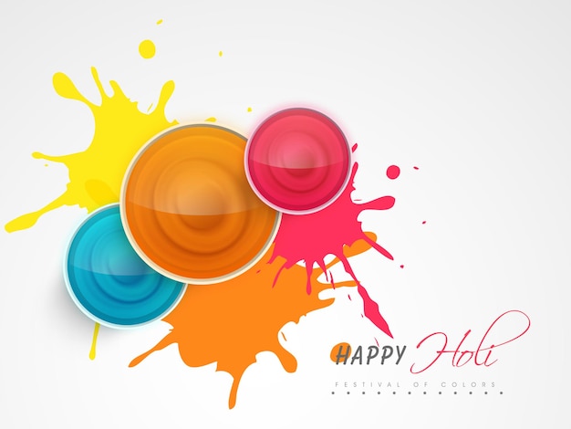 Indian festival of colours Happy Holi concept with shiny liquid colours colourstains and text space for your message