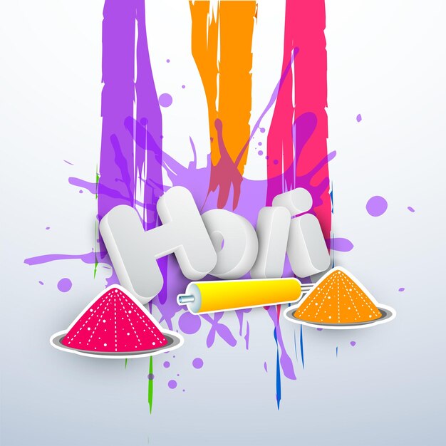 Vector indian festival of colours happy holi concept with stylish text shiny drycoloursgulal colourgunpichkari and grunge