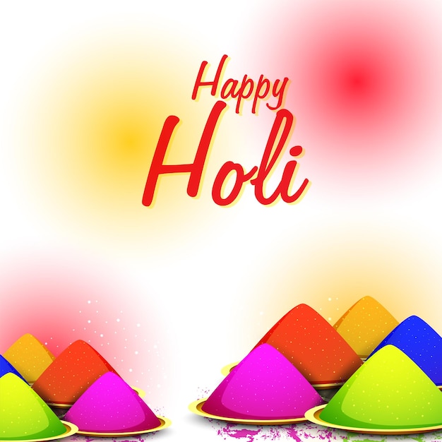 Vector indian festival of colours holi concept with drycolours and text happy  holi