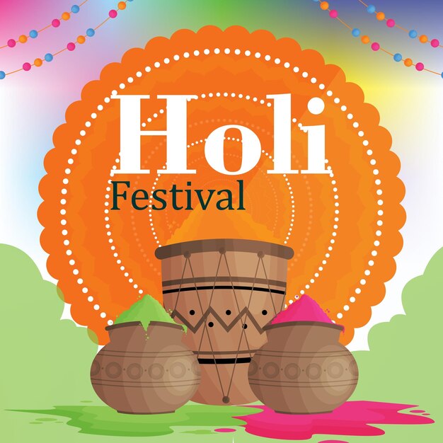 Indian festival of colours Holi greeting design concept with different elements