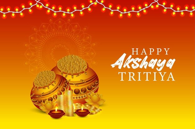 ゴールド コイン ポットとハッピー アクシャヤ トリティヤのインドのお祭りデザイン