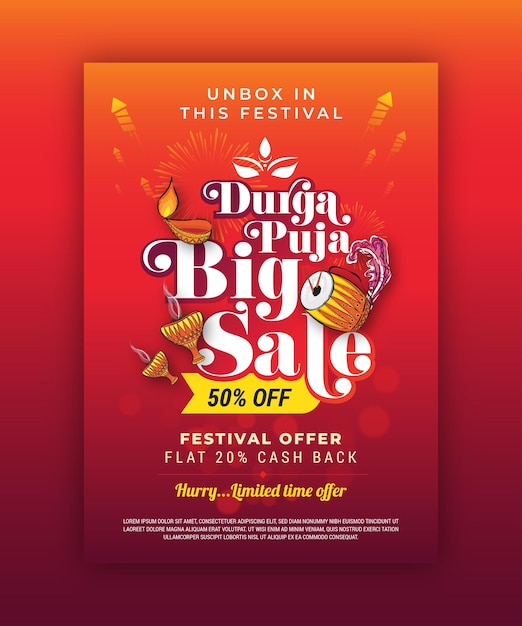 Indian Festival Durga Puja Sale Poster Design Template