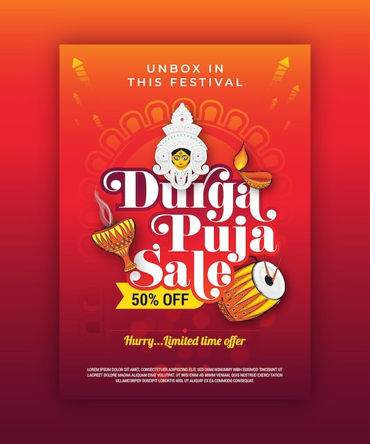 Indian festival durga puja sale poster design template