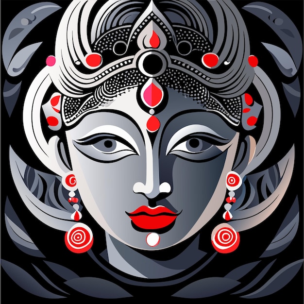 Indian festival goddess durga face holiday celebration drawn cartoon sticker illustration