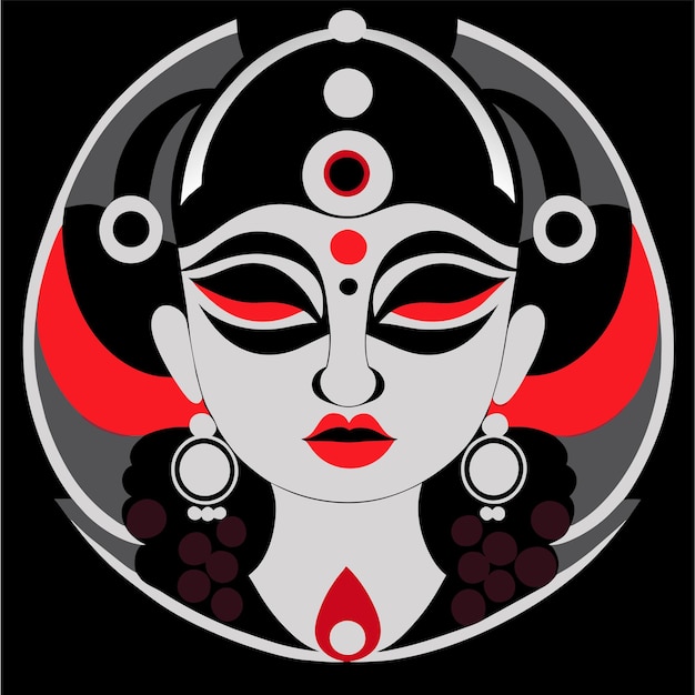 Indian festival goddess durga face holiday celebration drawn cartoon sticker illustration