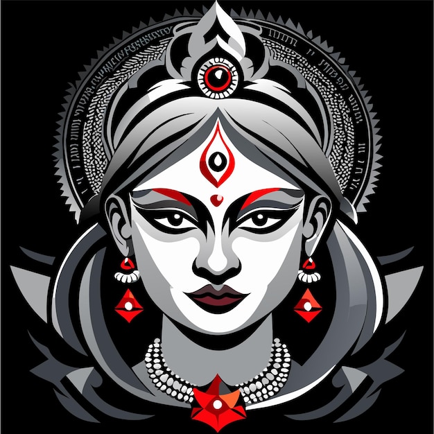 Indian festival goddess durga face holiday celebration drawn cartoon sticker illustration