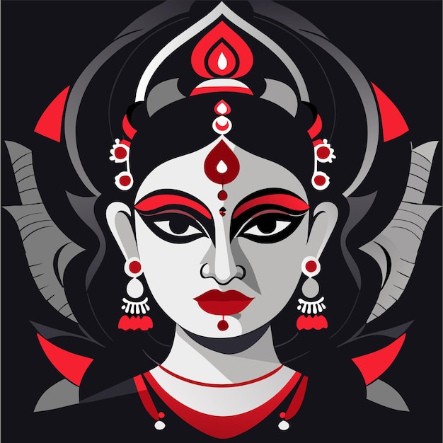인도의 축제 여신 두르가의 얼굴 휴일 축하 그림 만화 스티커 일러스트레이션