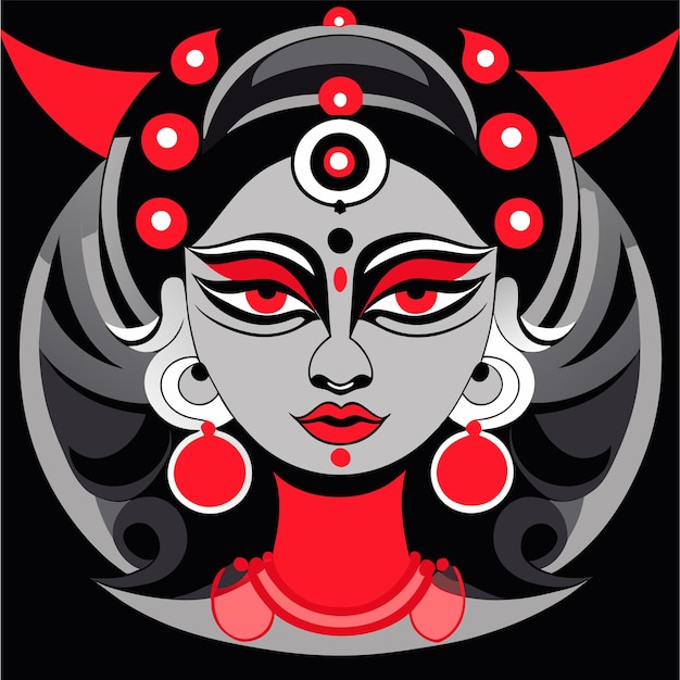 Вектор Индийский фестиваль богини дурги лицо праздник празднование нарисованная карикатура иллюстрация наклейки