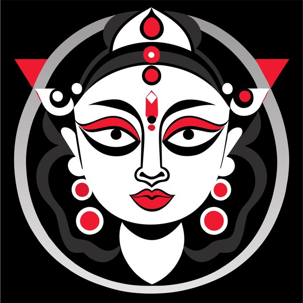 Indian festival goddess durga face holiday celebration drawn cartoon sticker illustration