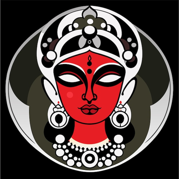 Indian festival goddess durga face holiday celebration drawn cartoon sticker illustration