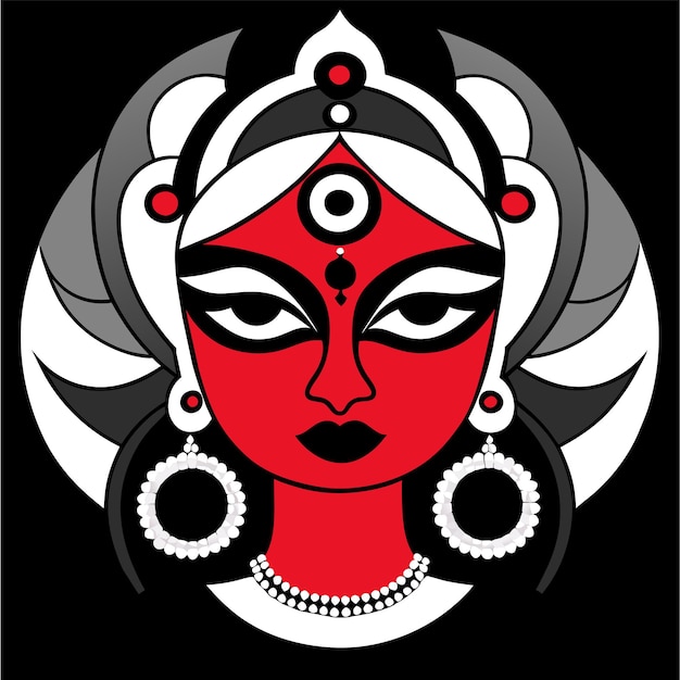 Indian festival goddess durga face holiday celebration drawn cartoon sticker illustration